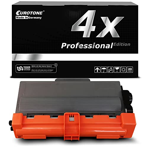 Eine Eurotone Toner-Patrone in Grau und Orange vor einer schwarzen Produktverpackung.