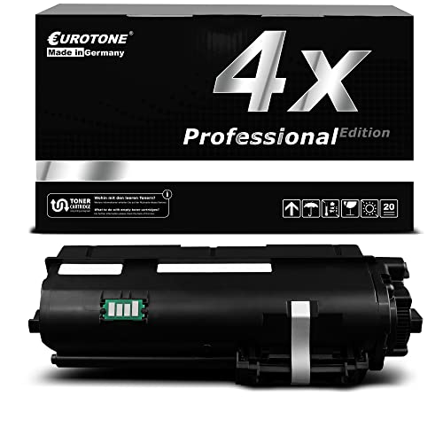 Schwarze Eurotone Toner-Patrone vor einer schwarzen Produktverpackung mit der Aufschrift 4x Professional Edition.