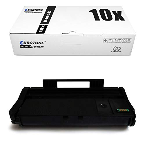 Eine weiße Eurotone-Verpackungsbox mit der Aufschrift 10x Black und eine schwarze Tonerkassette darunter.