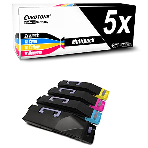 Eurotone Druckerpatronen Multipack mit fünf Patronen in Schwarz, Cyan, Gelb und Magenta vor weißem Hintergrund.
