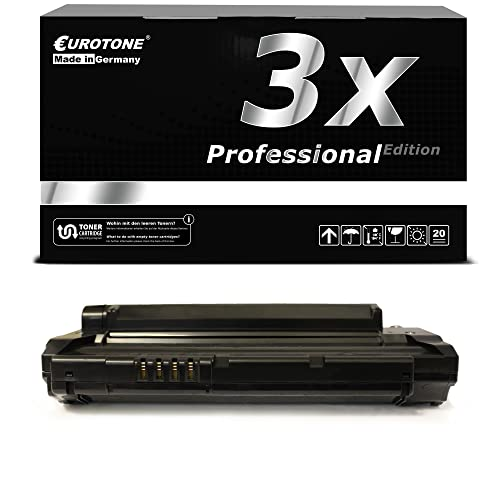 Schwarze Toner-Kassette vor einer Eurotone-Verpackung mit der Aufschrift 3x Professional Edition.
