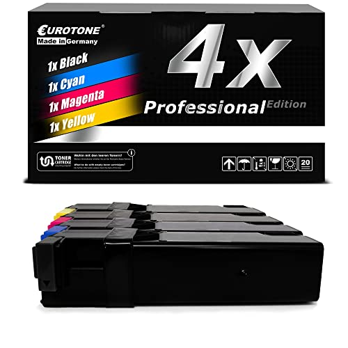 Eine schwarze Eurotone Box mit 4x Professional Edition Text und vier Tonerkartuschen davor.