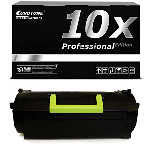 Schwarze Tonerbox mit limegrünem Griff vor einer schwarzen Eurotone-Verpackung mit der Aufschrift 10x Professional.