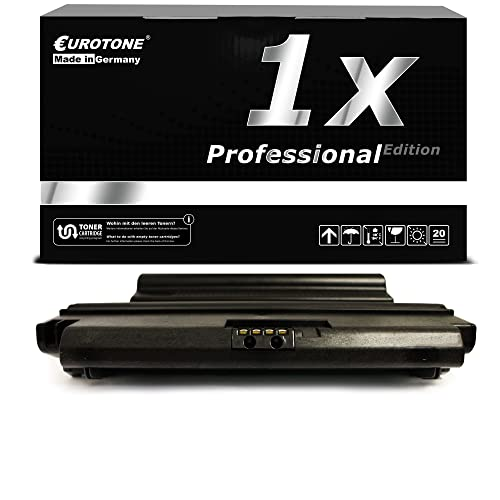 Schwarze Tonerkartusche vor einer schwarzen Produktverpackung mit der Aufschrift '1x Professional Edition'.