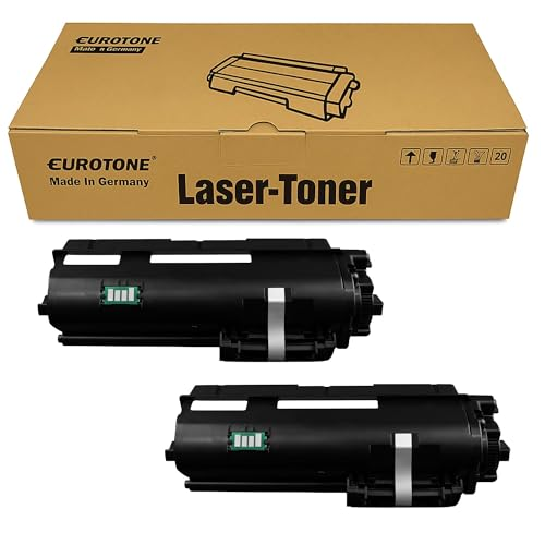 Zwei schwarze Lasertoner vor einem braunen Eurotone-Karton.
