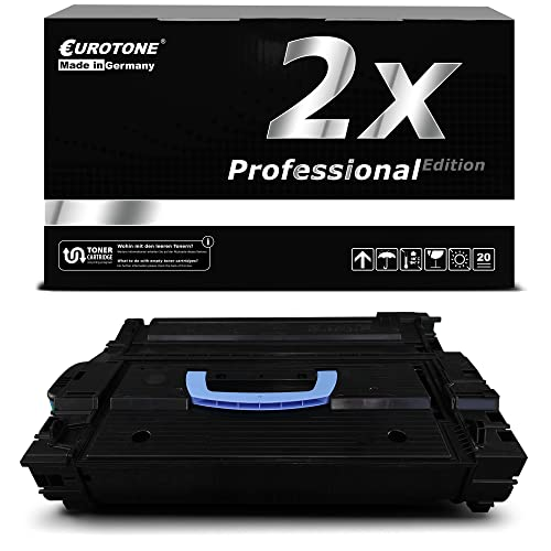 Schwarze Eurotone Toner-Kassette mit blauer Lasche vor einer Box.