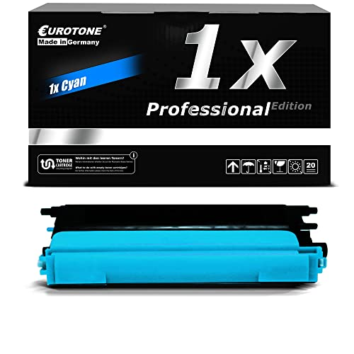 Cyan Tonerpatrone vor einer schwarzen Eurotone Professional Edition Box.