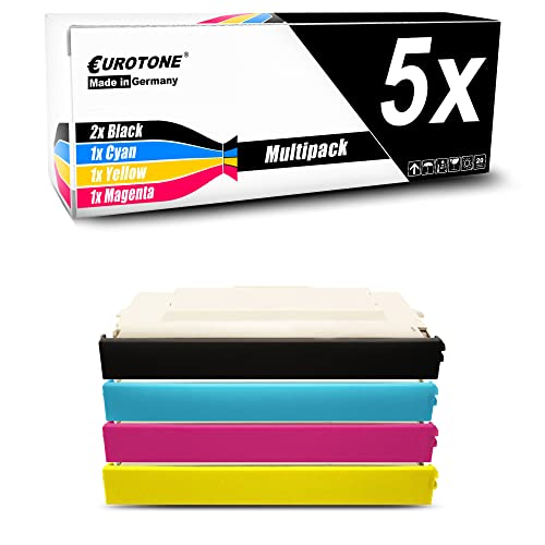 Eurotone Multipack mit fünf Druckerpatronen in Schwarz, Cyan, Magenta und Gelb vor weißem Hintergrund.