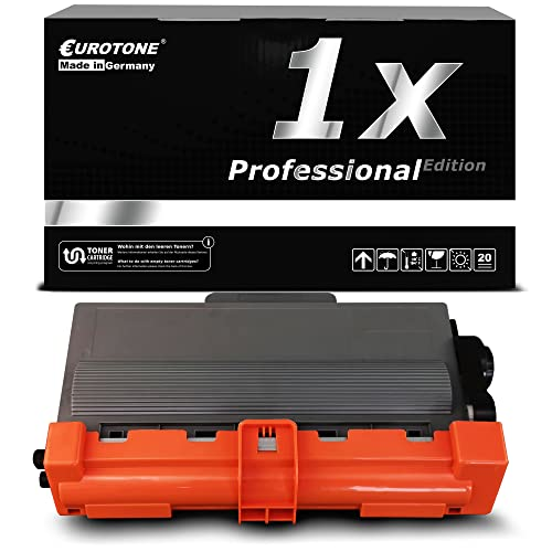 Schwarze Eurotone Verpackungsbox mit "1x Professional Edition" und eine Tonerpatrone mit orangefarbener Schutzkappe.