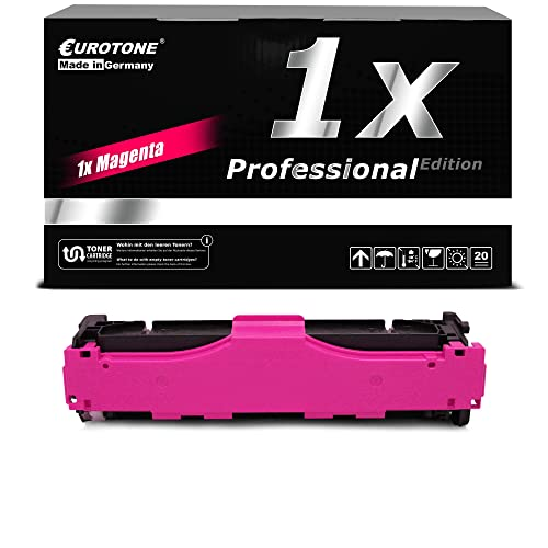 Eine magenta Tonerkartusche und die dazugehörige schwarz-weiße Eurotone Verpackungsschachtel.