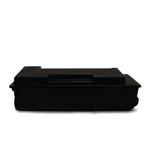 Eine schwarze Tonerpatrone für Laserdrucker auf weißem Hintergrund.