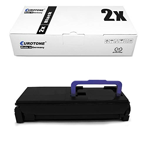 Eine Eurotone Druckerpatrone mit schwarzem Gehäuse und blauem Griff, darunter eine weiße Verpackungsbox.