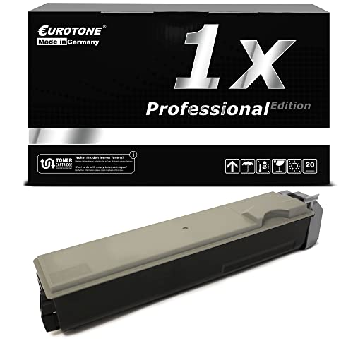 Eine schwarz-graue Tonerkassette vor ihrer passenden Eurotone-Verpackung.