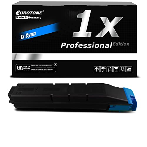 Eine schwarze Tonerbox mit Eurotone-Aufschrift und eine einzelne Cyan-Tonerkassette.