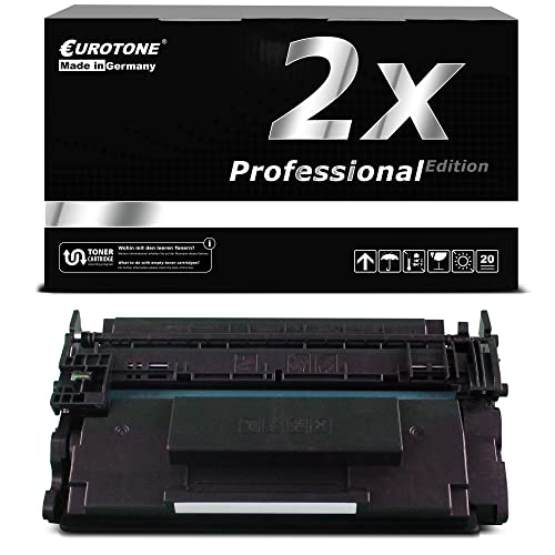 Schwarze Eurotone Toner-Patrone vor einer schwarzen Produktverpackung mit der Aufschrift 2x Professional Edition.