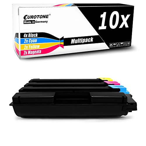 Eurotone 10x Druckerpatronen-Multipack-Box mit schwarzen, cyan, gelben und magentafarbenen Patronen unten.