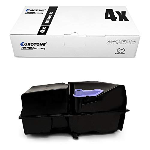 Eine weiße Eurotone-Verpackungsbox und eine schwarze Tonerkartusche mit blauem Hebel.