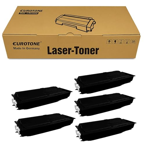 Braune Eurotone Lasertoner-Box mit fünf darunter abgebildeten schwarzen Tonerkartuschen auf weißem Hintergrund.