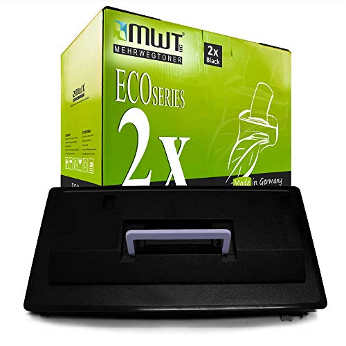 Eine grüne MWT Eco Series Tonerverpackung mit einem schwarzen Tonerbehälter im Vordergrund.