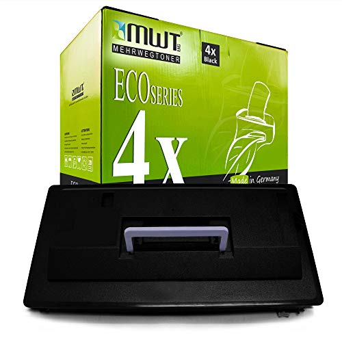 Ein schwarzer Toner und eine grüne ECO Series MWT Tonerbox vor weißem Hintergrund.