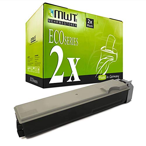 Grüne MWT EcoSeries Tonerbox mit zwei schwarzen Tonerkassetten auf weißem Hintergrund.