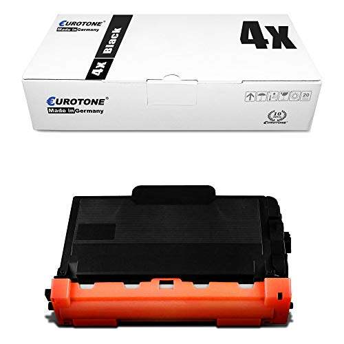 Eine weiße Eurotone-Produktbox über einer schwarz-orangefarbenen Tonerkassette vor weißem Hintergrund.