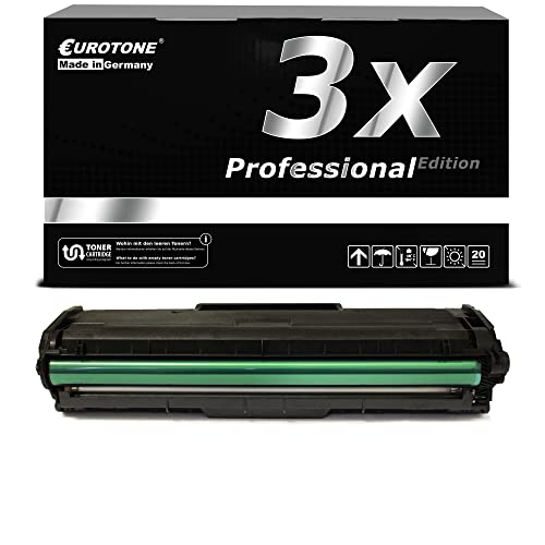 Eine schwarze Tonerpatrone liegt vor einer Eurotone Professional Edition Box mit der Aufschrift 3x.