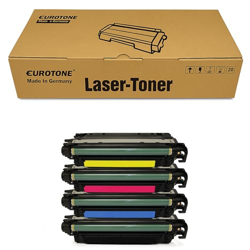 Eine Eurotone Laser-Toner Box mit vier verschiedenfarbigen Tonerkartuschen darunter.