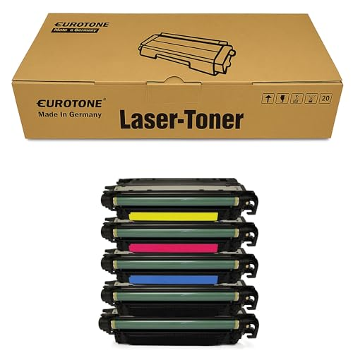 Eine Eurotone Lasertoner-Box und ein Stapel von sechs Tonerkartuschen.
