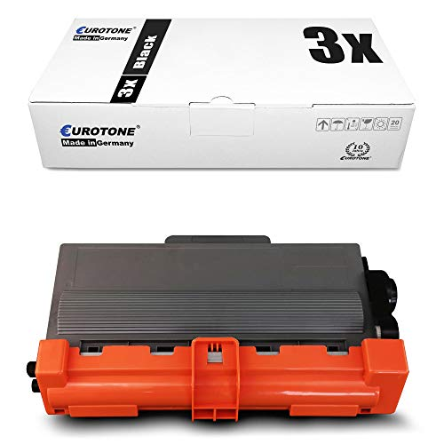 Eine weiße Eurotone-Schachtel mit der Aufschrift 3x Black und ein schwarzer Toner mit orangefarbener Schutzhülle.