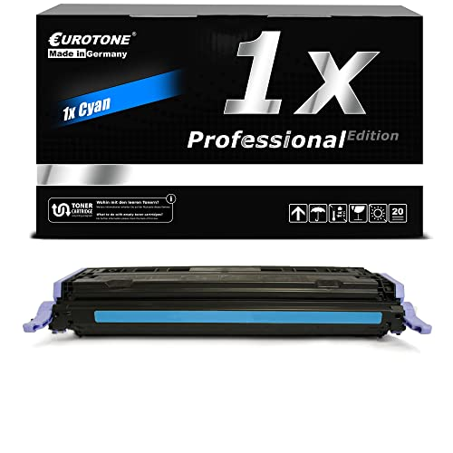 Eine schwarze Eurotone Tonerbox mit 1x Cyan Text und darunter die passende cyanfarbene Tonerkassette.