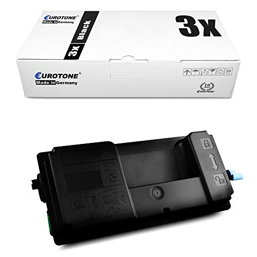Eine weiße Eurotone-Verpackungsbox und eine schwarze Tonerkassette liegen auf weißem Hintergrund.