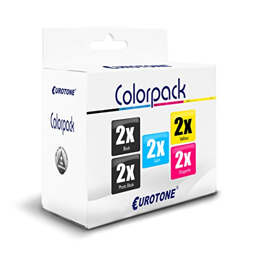 Weiße Eurotone Colorpack Druckerpatronen-Verpackung mit schwarzen, cyan, gelben und magentafarbenen Icons.