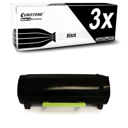 Eine schwarze Drucker-Tonerkassette und ihre weiß-schwarze Verpackung mit der Aufschrift 3x Black.