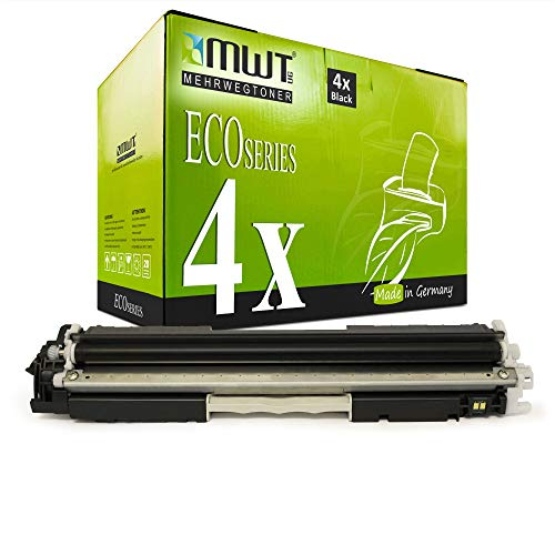 Eine schwarze Tonerpatrone vor einer grünen MWT Eco Series Schachtel.