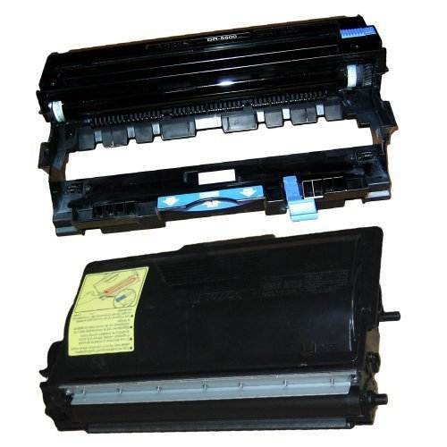 Eine schwarze Laserdrucker-Trommeleinheit und ein Toner vor weißem Hintergrund.