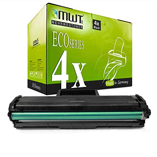Eine schwarze Drucker-Tonerkassette vor einer grünen MWT Eco Series Box.