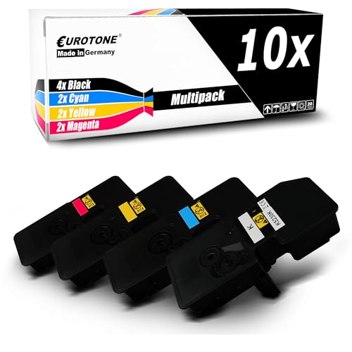 Eurotone Multipack mit 10 Tintenpatronen und vier verschiedenen Farben vor weißem Hintergrund.