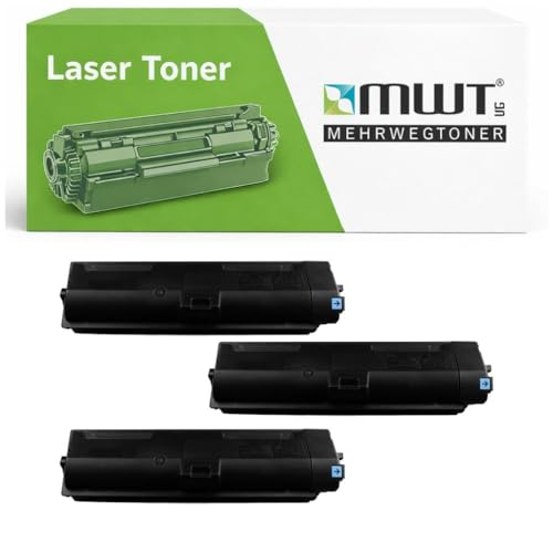Drei schwarze Lasertoner und eine grüne MWT-Verpackung.