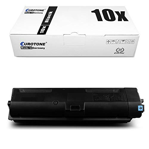 Eine weiße Eurotone-Verpackungsbox mit der Aufschrift 10x Black und ein schwarzer Toner darunter auf weißem Grund.