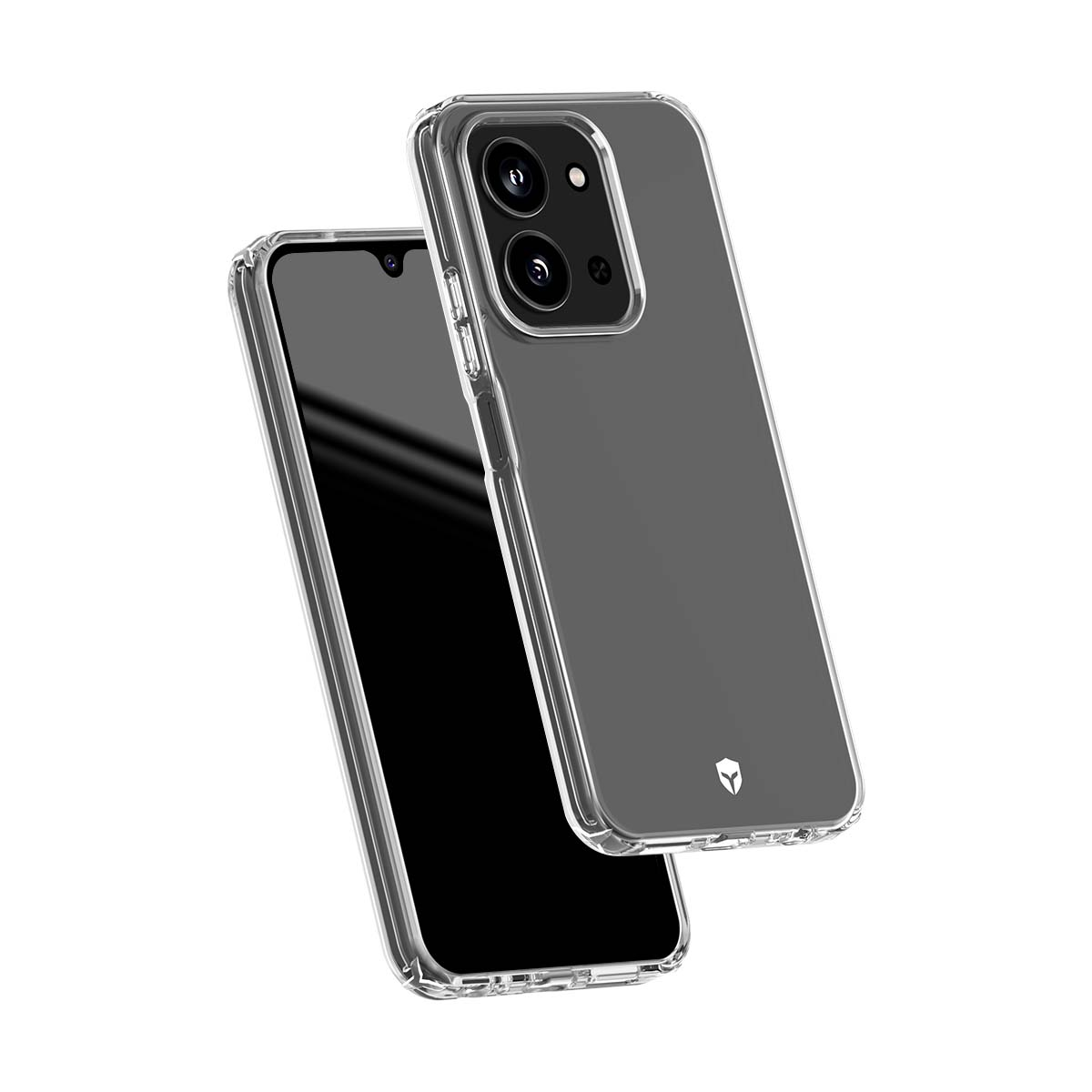 Zwei Smartphones in transparenter Schutzhülle vor weißem Hintergrund.