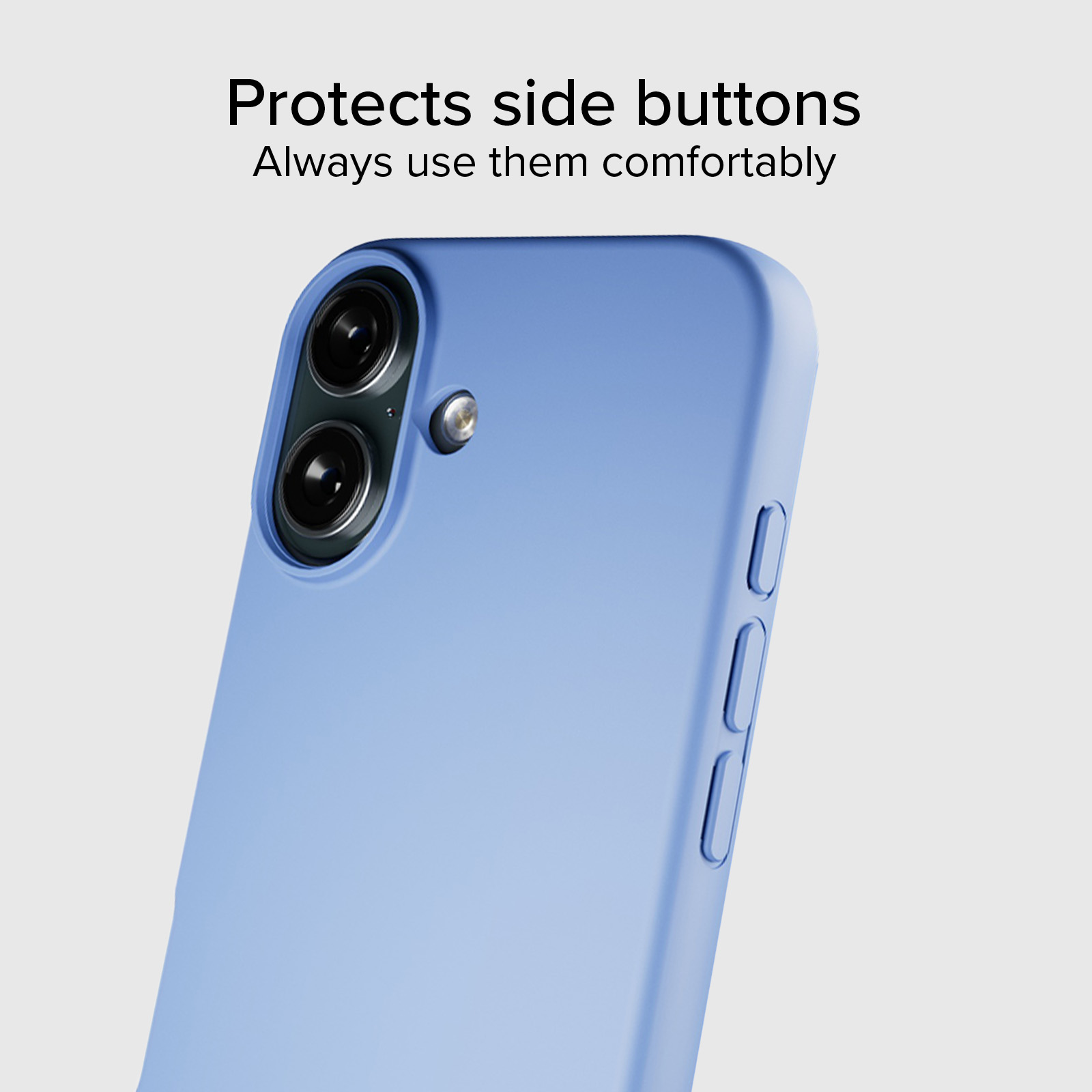 Blaue Smartphone-Hülle schützt die Seitentasten und Kameras.