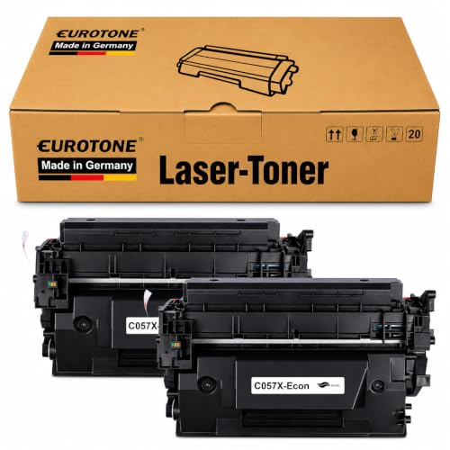Eine braune Eurotone Laser-Toner Box mit zwei schwarzen Tonerkartuschen davor.