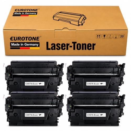 Braune Eurotone Lasertoner-Box mit vier schwarzen Tonerkassetten davor.