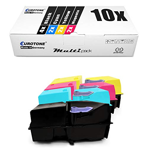 Eurotone Multipack mit 10 Tintenpatronen in Schwarz, Cyan, Gelb und Magenta vor weißem Hintergrund.