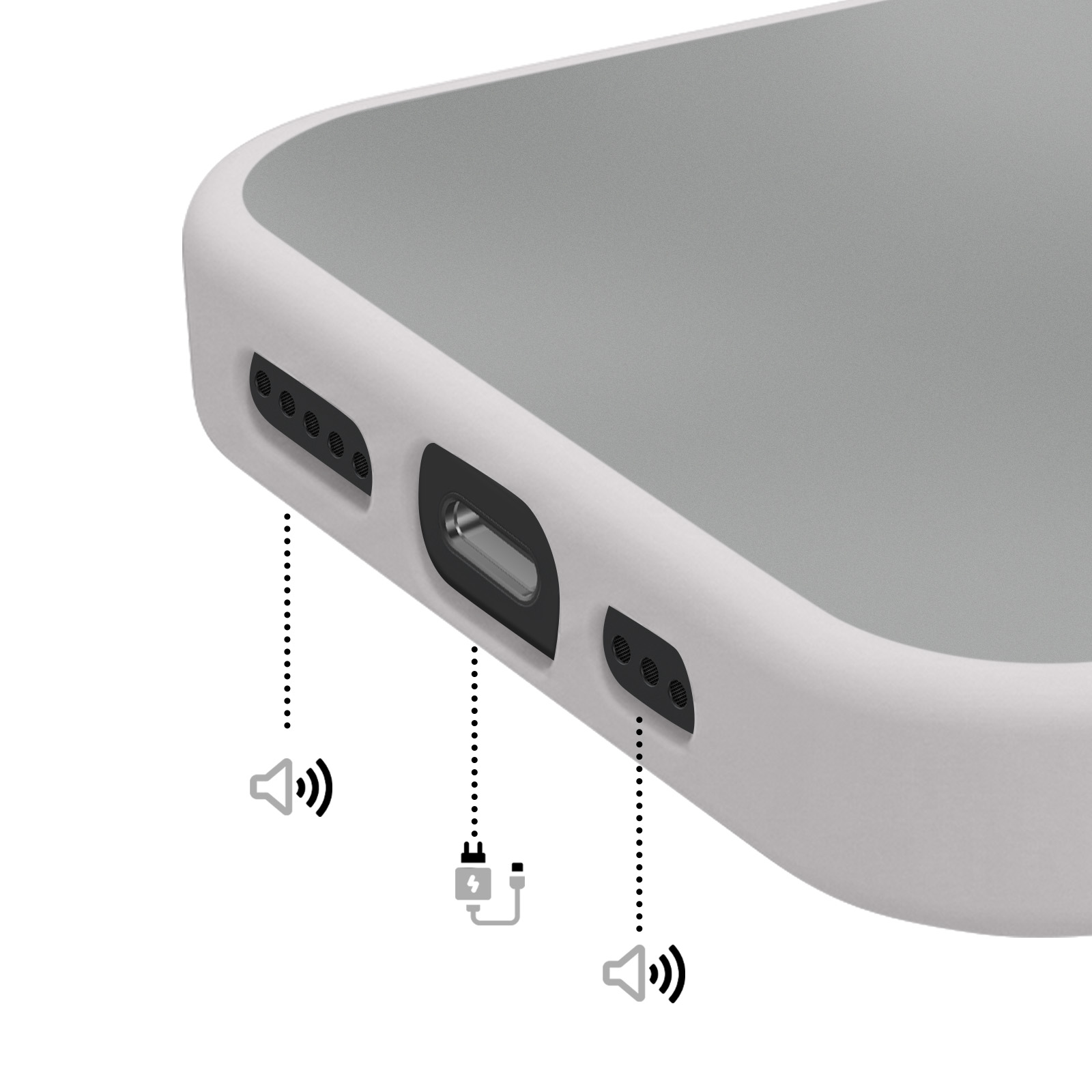 Unterseite eines Smartphones mit Ladeanschluss und Lautsprechern.