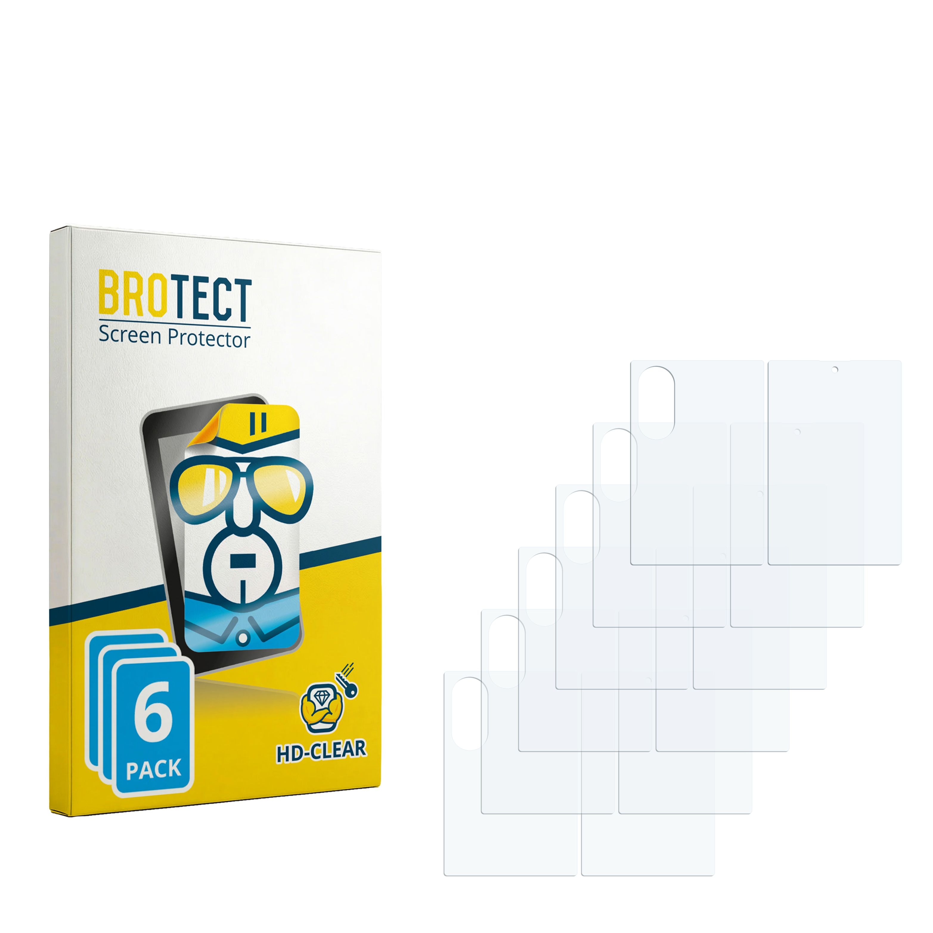 BROTECT Screen Protector 6er-Pack Displayschutzfolien und Verpackungskarton mit robuster Maskottchen-Grafik.
