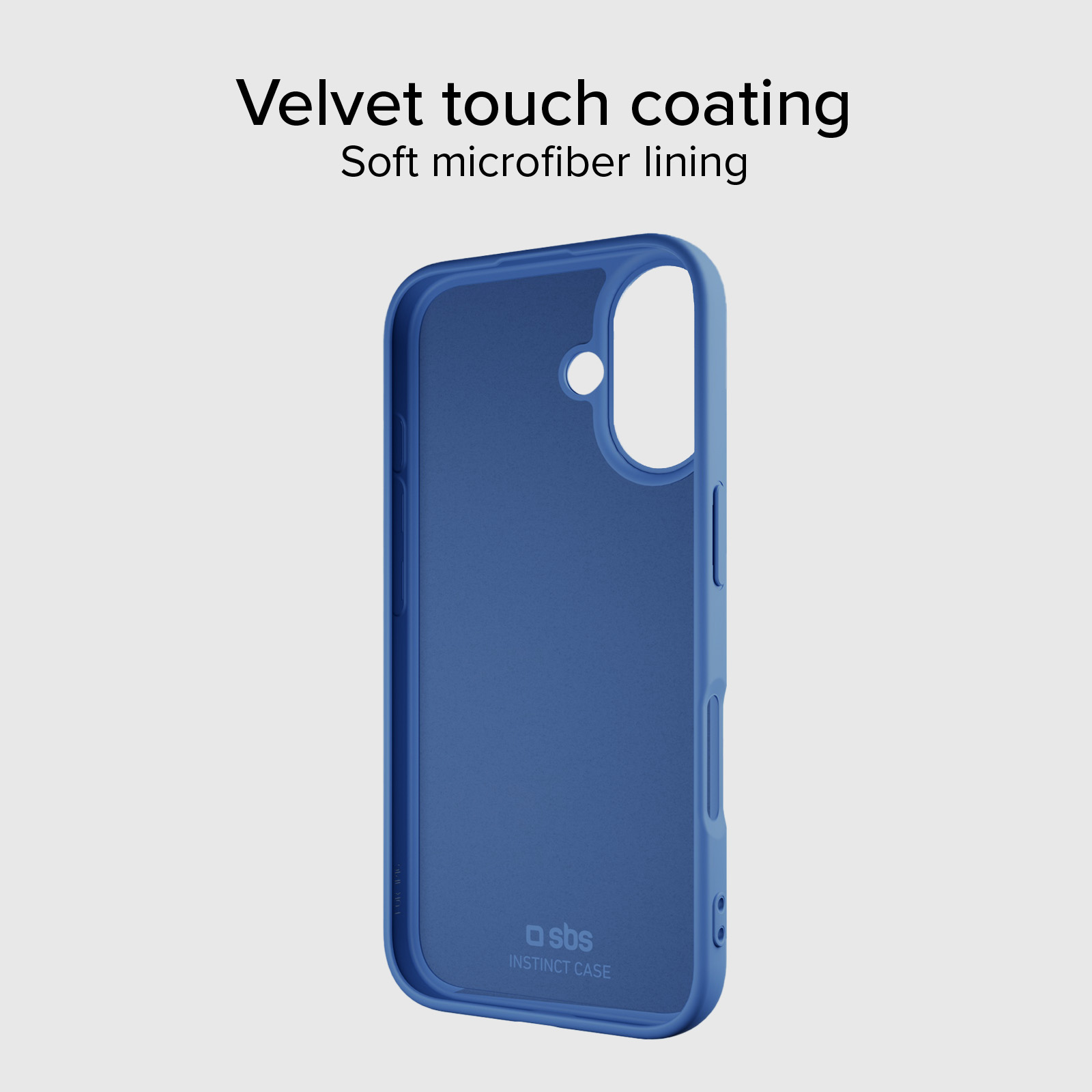 Blaue Smartphone-Hülle mit samtiger Beschichtung und weichem Innenfutter.