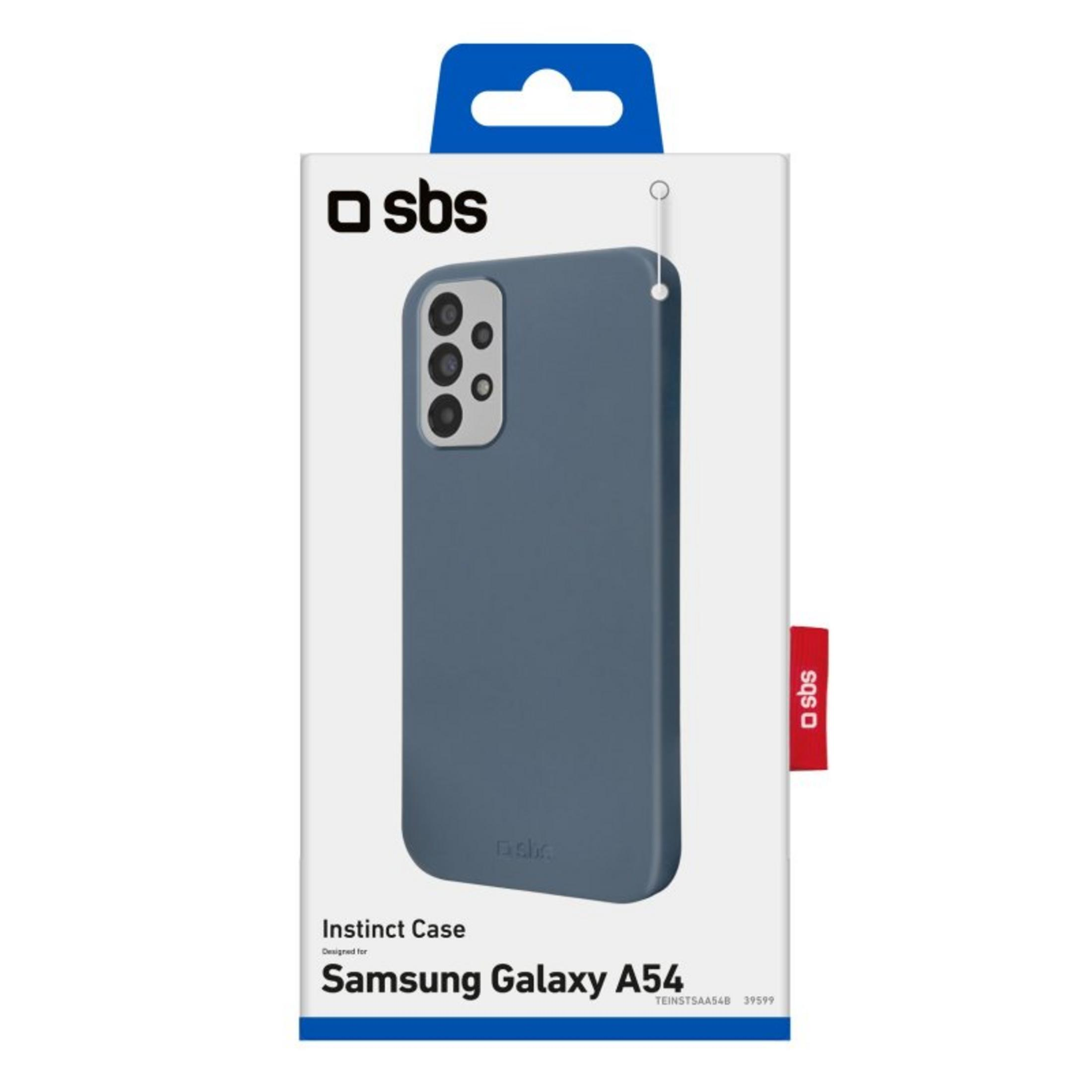 Una funda azul SBS Instinct para Samsung Galaxy A54 en su envase original.