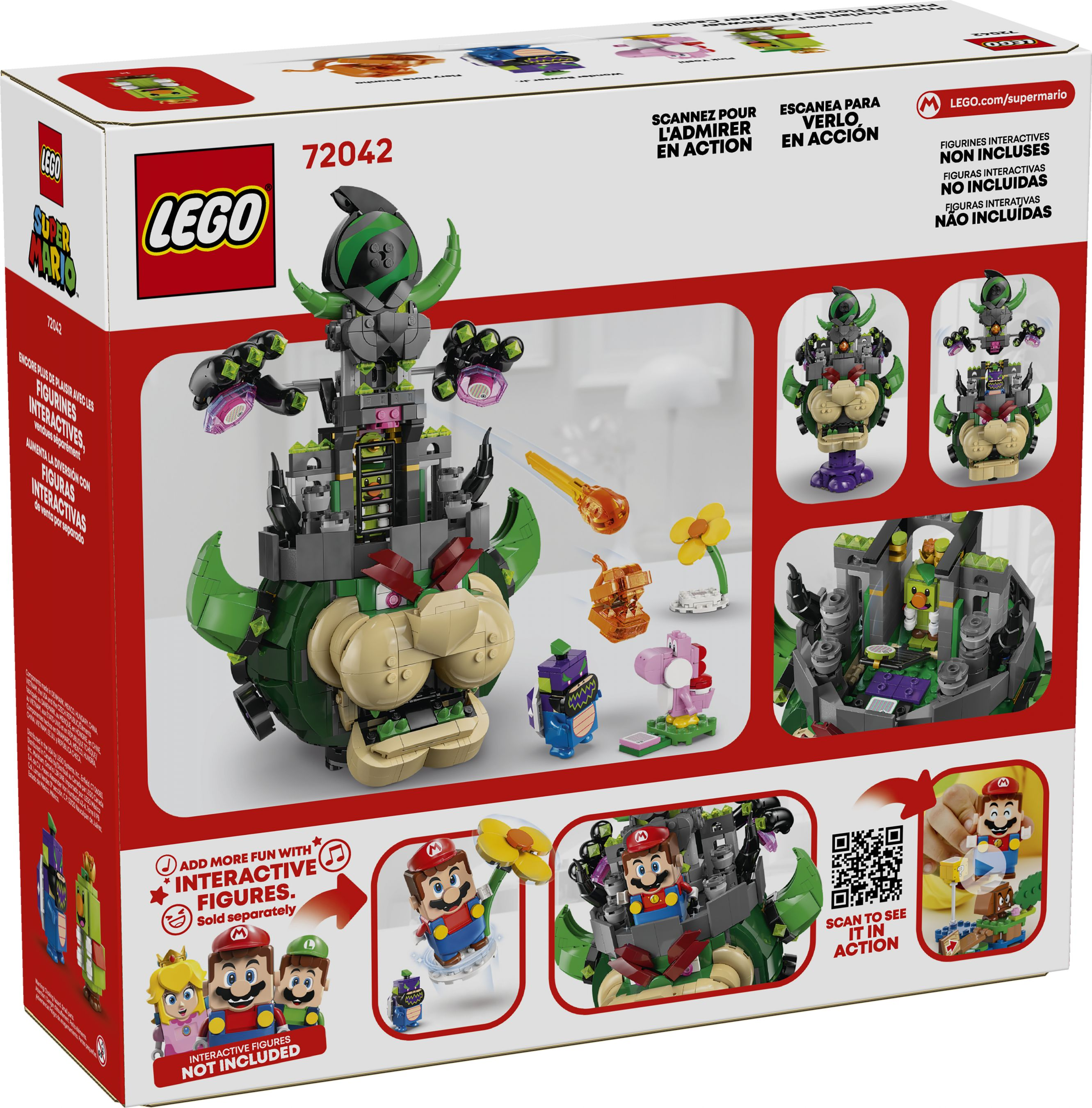 Rückseite einer LEGO Super Mario Bowser Bausatzverpackung mit Abbildungen des Modells, kleiner Figuren und Set-Details.